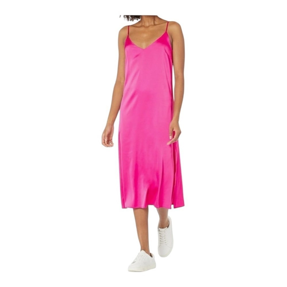 NWT! The Drop Hot Pink Satin Ana Midi Slip Dress. Size Small.